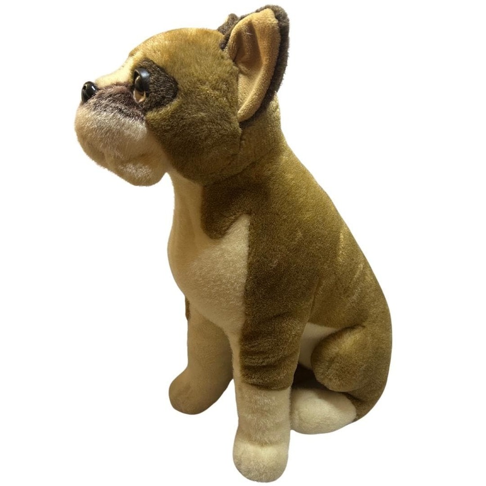 Vintage Boxer Dog Plush - Realistic Sitting Bulldog Stuffed Animal